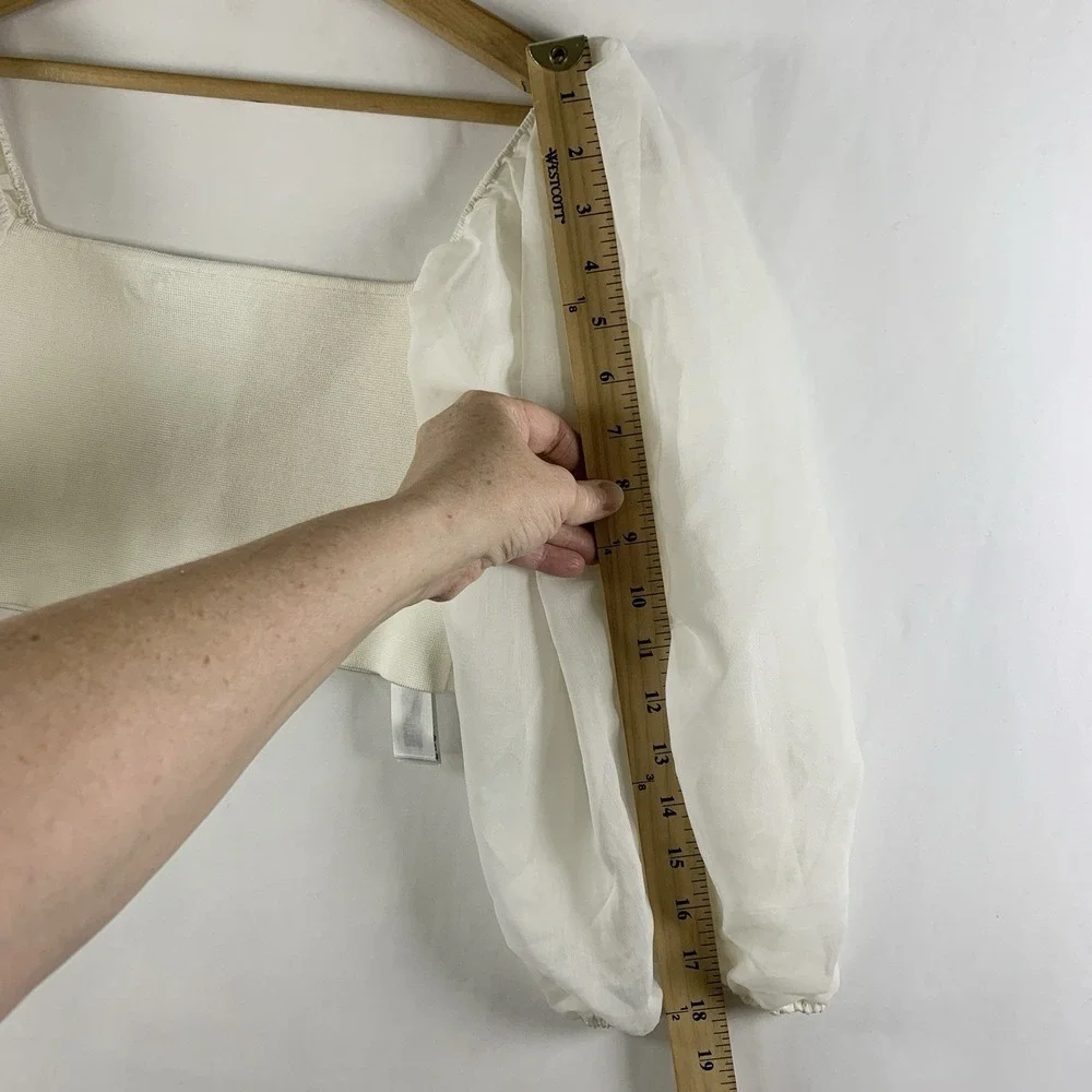Zara Womens Sheer Puff Sleeve Bandeau Top Sz L Romantic Ethereal Feminine Bridal